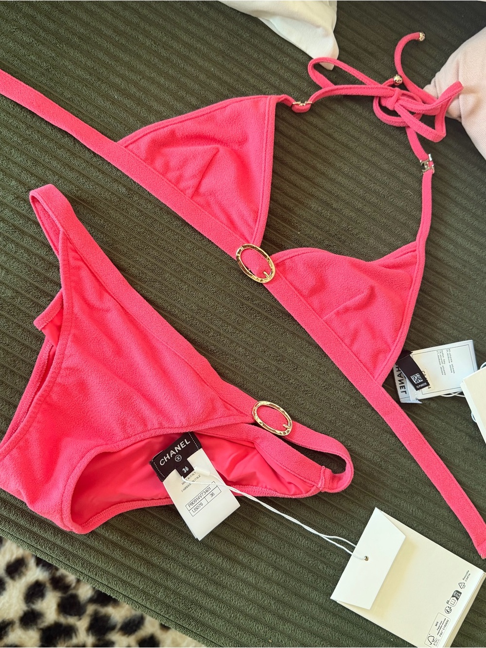 CHANEL Pink Triangle Bikini Set with Silver Rings